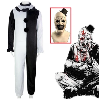 Ужасающий костюм Арт-клоуна, костюмы для Косплея, Боди-убийца, Головной убор на Хэллоуин, Черный, Белый боди, Комплект для клоуна