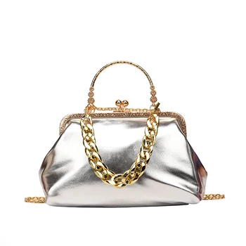 Однотонные сумки через плечо для женщин Minaudiere Luxury Designe Золотые сумки с цепочкой для рук из мягкой Искусственной Кожи для Вечеринки, Банкета, Свадьбы
