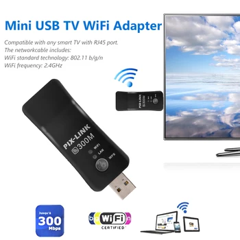 Mini USB TV WiFi Dongle Адаптер 300 Мбит/с Универсальный Беспроводной Приемник Сетевая карта RJ45 WPS Ретранслятор для Samsung LG Sony Smart TV