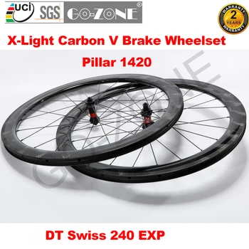 колесная пара 700c Carbon X-Light V-Образная Тормозная Система DT 240 EXP Pillar 1420 UCI Качественные Сверхлегкие Дорожные Карбоновые Колеса