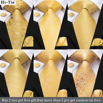 Hi-Tie 8,5 см, Роскошный Желтый Однотонный Полосатый Галстук с Пейсли, 100% Шелк, Мужской Деловой Галстук, Свадебный галстук для Мужчин, Модный Галстук Gravatas